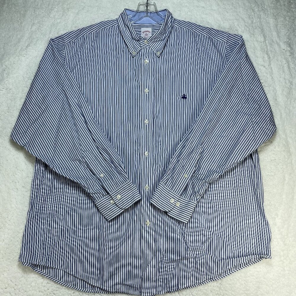 Brooks Brothers Shirt Mens Sz XL Blue White Stripe Regular Fit Embroidered Logo